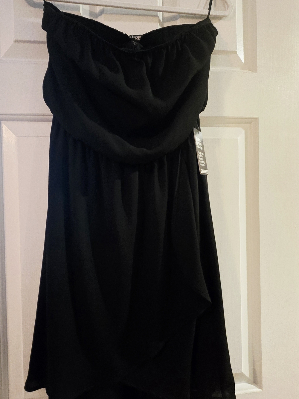 Express Black Strapless Draped Chiffon Dress